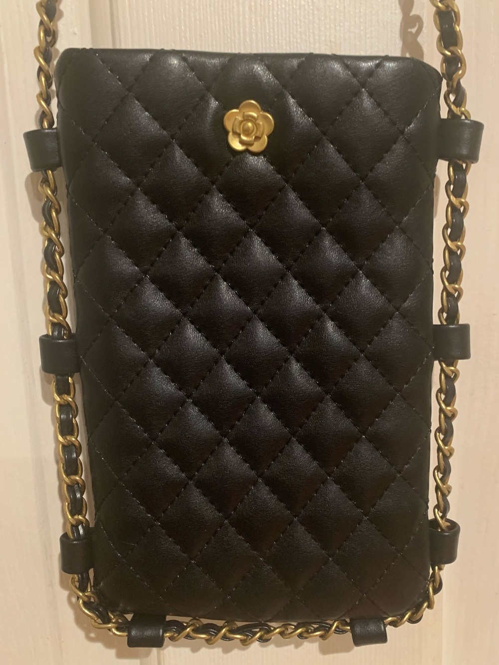 Montana West Black Quilted Leather Crossbody Bag with Gold Accent